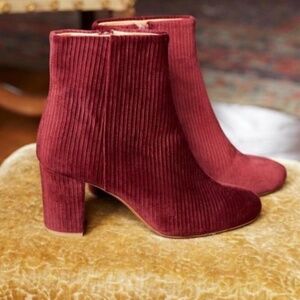 Sézane Lea Ankle Boots in Bordeaux Velour Size 38